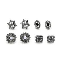 4 أزواج من أقراط الأزهار البوهيمية المصنوعة من حجر الهوليت، طقم أقراط عتيق من 4 قطع