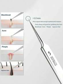 1 件超细 5 号黑头去除镊子和 1 件黑头和痤疮去除工具，面部美容和痤疮去除工具，用于皮肤护理
