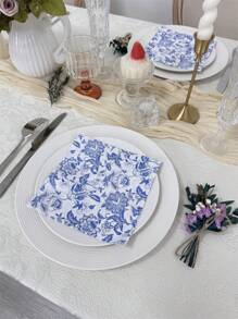 Set van 20 vintage wegwerpservetten met blauwe bloemenprint, 33x33 cm, scrapbookpapier, woondecoratie, bruiloft, verjaardag, diner voor gasten, feestbenodigdheden, gemaakt van zuivere houtpulp