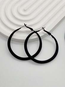 1 Pair Black Enamel Simple Geometric Circle Exaggerated Hoop Earrings