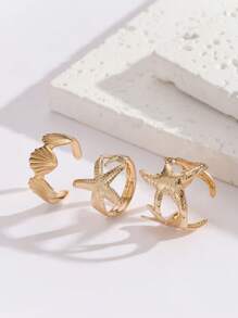 3 Stücke/Set goldplattierter Ringset mit Seestern Design, geeignet für Sommerurlaub am Strand
