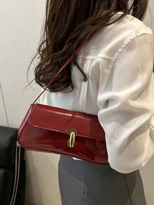 女士复古仿油皮翻盖装饰单肩腋下包，适合约会、郊游、派对，适合购物、钱包、购物、年轻女性、大学生、新人、白领。非常适合办公室、大学、工作、商务、通勤、户外活动、旅行和郊游