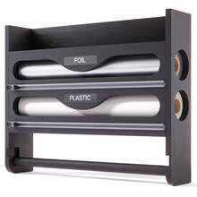 1pc Bamboo Plastic Wrap Dispenser, Aluminum Foil Dispenser With Paper Towel Holder, Plastic Wrap Organizer, Suitable For Kitchen-Back To School