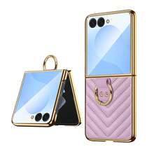 VIETAO 适用于三星 Galaxy Z Fold 7/6/5/4/3 的真皮手机壳，带镀金指环支架