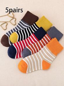 5双儿童条纹爱心提花中筒袜，四季皆宜 - 彩色 - 查看 8