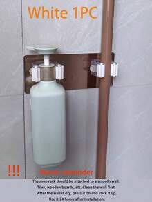 1个挂钩，可挂2个拖把。黑白双色不穿孔拖把挂钩。适用于浴室和厨房收纳。浴室多用途。粘性挂钩。扫帚架。拖把夹/壁挂式扫帚架。收纳架。强力自粘清洁产品，返校季必备。学习用品浴室配件 - 黑色 - 查看 4