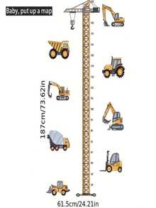 1pc Cartoon Excavator Construction Site Crane Height Ruler Wall Sticker, Bedroom/Living Room Measurement Decal, Christmas Gift - Multicolor - View 5