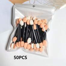 50支/100支装专业海绵棒眼影刷，双头眼影刷，女士化妆刷，7.5厘米/2.95英寸，旅行必备，情人节礼物，价格实惠，旅行化妆刷，女士礼物，化妆师，专业全套化妆工具 - 黑色 - 查看 2