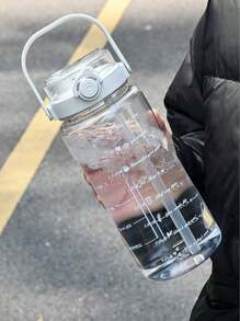 1 pieza Botella de agua de gran capacidad de 1500ml/2000ml, Botella de agua de plástico portátil, Adecuada para mujeres, Gran capacidad, Apariencia atractiva, Botella agitadora, Marcas de tiempo, Botella de jugo de vidrio, Botella de agua, Adecuada para viajes, Actividades al aire libre, Camping, Botella de agua para deportes y fitness al aire libre, Botella de agua portátil para estudiantes, Botella de agua para volver a la escuela, Botella de agua transparente portátil, Vaso con pajita de verano, Blanco, Verde claro