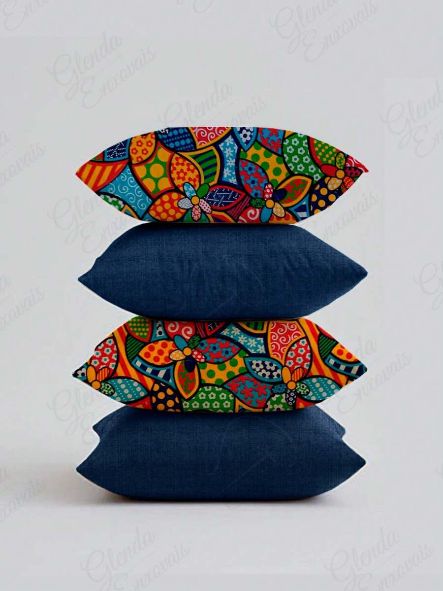 (4 Units) 45x45 Pillow Covers – 2 Plain And 2 Printed – Assorted Colors – AL - Romero Brito-blue - View 1