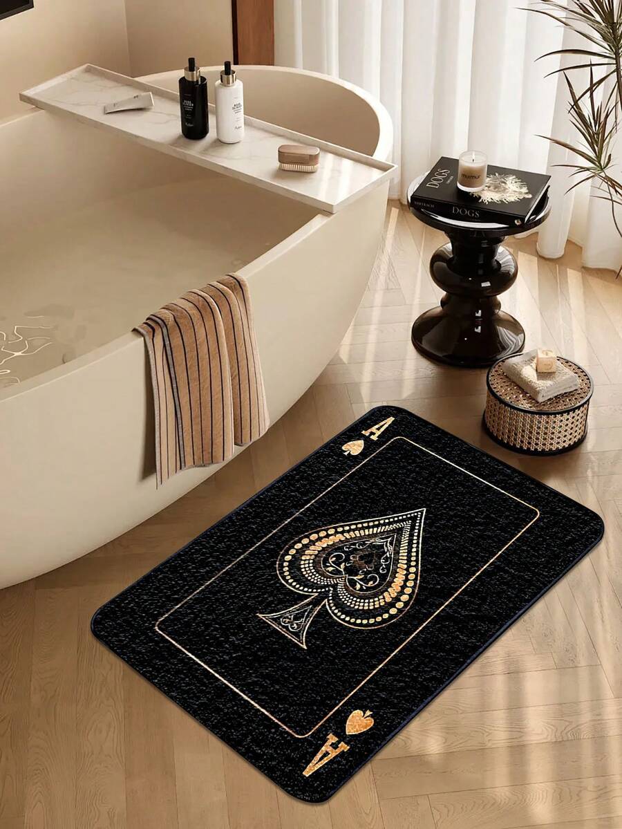 1件装豪华黑桃A扑克图案门垫，仿羊毛吸水加厚简约设计浴室垫，淋浴房创意地毯，可水洗涤纶室内地毯，防滑绒面装饰垫，适用于客厅、卧室、厨房、洗衣房、办公室、入口或地板，适合春秋季装饰，秋季、冬季厨房地毯 - 彩色 - 查看 1