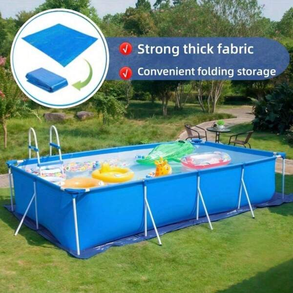Forro de piscina rectangular azul duradero y resistente al agua de PE - Ideal para una protección pesada de piscinas sobre el suelo, resistente a perforaciones, fácil de limpiar y almacenar, hojas impermeables (piscina no incluida) Barrera, fácil de limpiar y almacenar, lona para piscina Paños de suelo para piscina de natación rectangular impermeable de PE para proteger la piscina sobre el suelo y evitar perforaciones Lona de piscina Fiesta de piscina azul