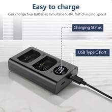 EDEKOY Cargador de batería recargable de doble ranura USB compatible con baterías Canon LP-E6NH, LP-E6N, LP-E6; Cargador de batería de cámara con pantalla LED DL-E6 compatible con cámaras Canon R7, R6, R5, 5D-IV/III/II, 5DS, 6D, 6D-II, 7D D-II, 90D, 80D, 70D, 60Da - Negro - Ver 4