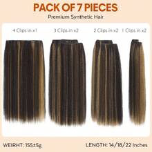 7件/套 女士Yaki直发夹式接发，全头挑染合成发（挑染1B/27） - 摩卡棕 - 查看 4