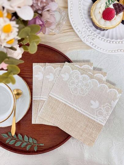 20 件/套，亚麻蕾丝印花纸巾 13x13 英寸，一次性柔软午餐餐巾，适用于生日、婚礼、派对、家居装饰、餐厅、家庭使用，采用天然木浆制成，派对用品