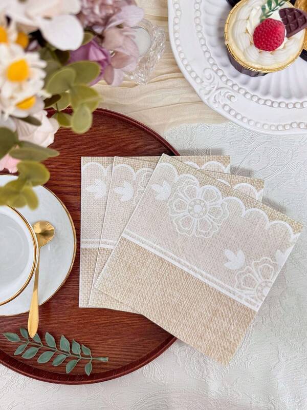 20 件/套，亚麻蕾丝印花纸巾 13x13 英寸，一次性柔软午餐餐巾，适用于生日、婚礼、派对、家居装饰、餐厅、家庭使用，采用天然木浆制成，派对用品