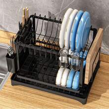 NetHong Large Dish Drainer Rack Kitchen Sink Drying Rack Bowl Plate Holder 360°Drip Tray - Negro B - Ver 3