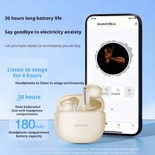 Lenovo Tai nghe Bluetooth EA140 không dây thực sự bán trong tai âm thanh chất lượng cao mới thời lượng pin dài giảm tiếng ồn cuộc gọi 30 giờ ENC âm nhạc trò chơi thể thao điện tử chống nước và chống mồ hôi tai nghe chạy bộ thể thao màu đen - màu đen - Xem 3