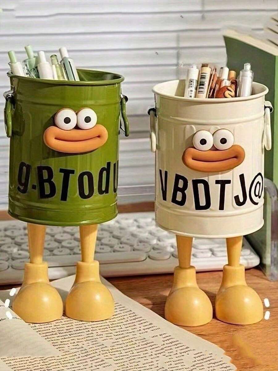 1/2 件 [热门选择] 1 个异想天开的卡通笔筒 - 轻巧，复古风格塑料储物箱带手柄，绿色和白色可选 - 非常适合办公桌、教室和家庭学习组织、特色、书架、母亲节礼物、学校用品、返校 - 彩色 - 查看 1