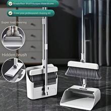 2/3pcs Multi-Surface Cleaning Kit] 3pcs Multi-Surface Cleaning Kit - Long Handle Broom, Floor Brush & Du Stpan Set For Home & Office - Hard Floor Sweeper With Non-Stick Hair Dustpan For Living Room, Bedroom, Bathroom, Toilet, Kitchen - White - View 2