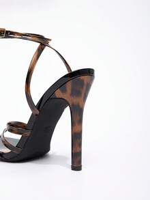 Giày cao gót hở mũi họa tiết da báo cho nữ, giày cao gót dự tiệc thời trang quyến rũ thanh lịch - màu nâu - Xem 8