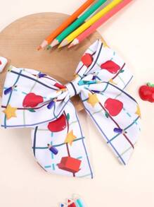 1pc Back To School Hair Bows For Students Pencil Apple Pattern Bow Alligator Clips Cute Pencil Apple Printed Bow Hair Clips For First Day Of School Term Begins Gifts Bow Barrettes Teens Hair Accessories
