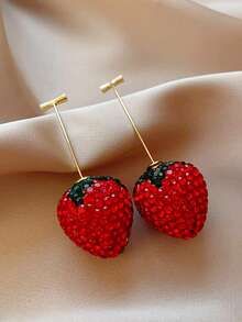 Andkiss 1 par de pendientes elegantes y de moda con diseño de fresa, adecuados para uso diario - Rojo - Ver 3