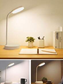USB 可充电 LED 台灯、台灯、LED 护眼台灯、USB 线供电阅读灯、无限可调光装饰夜灯，三级亮度可调，可在白色/中性色/暖光模式之间切换，并具有小夜灯功能，保护眼睛，非常适合家庭办公室阅读和学习 - 三色光 - 查看 5