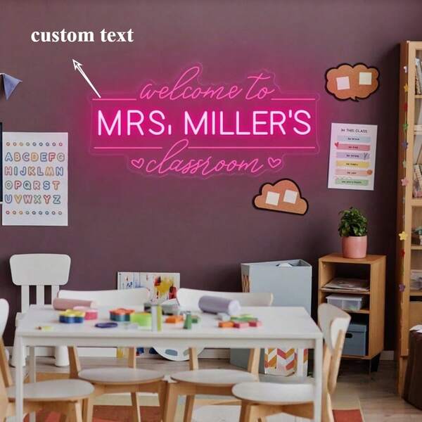 Enseigne lumineuse au néon personnalisée pour la rentrée scolaire, enseigne lumineuse néon 3D unique à double rangée, enseigne lumineuse à LED de lettre pour décoration murale, personnalisation du nom, fête d'anniversaire, Halloween, chambre à coucher, salon, fête de remise des diplômes, rassemblement pour la rentrée scolaire, décoration de bureau, cadeau parfait pour la Saint-Valentin, Halloween, anniversaire et autres fêtes, plusieurs tailles et couleurs disponibles, alimenté par USB, luminosité réglable