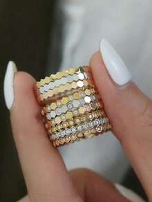 3pcs 925 Sterling Silver Minimalist Honeycomb Design Rings, Elegant Jewelry Gift For Women, Birthday Gift, Party Gift - Set Of Rings - View 3