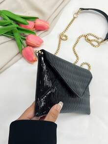 Women's Fashion Simple Versatile One Shoulder Diagonal Crossbody Square Envelope Bag, Solid Color, Large Capacity, Suitable For Shopping, Wallet, Purse, Young Women, College Students, Newcomers, White Collar. Ideal For Office, University, Work, Business, Commuting, Outdoor Activities, Travel And Picnics , Old Money - Black - View 9