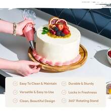 Rotating Cake Stand With Lid 12 Inch Round Cake Holder With Cover 4 Tall Acacia Wood Spinning Cake Turntable For Decorating Display And Serving Platter Acrylic Cake Dome No Glass - Brown - View 3