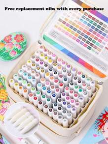 朗格288/240/192/96色直涂式丙烯颜料马克笔，带收纳袋，学生艺术专业绘画彩色软头马克笔，纸张紧密可堆叠，DIY涂鸦涂色书，可用于绘画玻璃、石头，防水人体彩绘笔，圣诞礼物