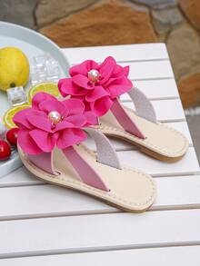 Summer New Fashionable Sparkling Rhinestone Beaded Girls' Soft Bottom Square Toe Slippers. - Hot Pink - View 5