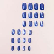 Navy Blue Cat Eye Press On Nails - Magnetic Glow Gel False Nails With Glossy Finish, Reusable Almond Shape Nails- 24PCS - Màu xanh hải quân - Xem 2