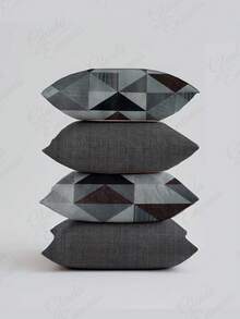 (4 Units) 45x45 Cushion Covers – 2 Plain And 2 Printed – Assorted Colors - AL - Đen-Xám Tam Giác - Xem 1
