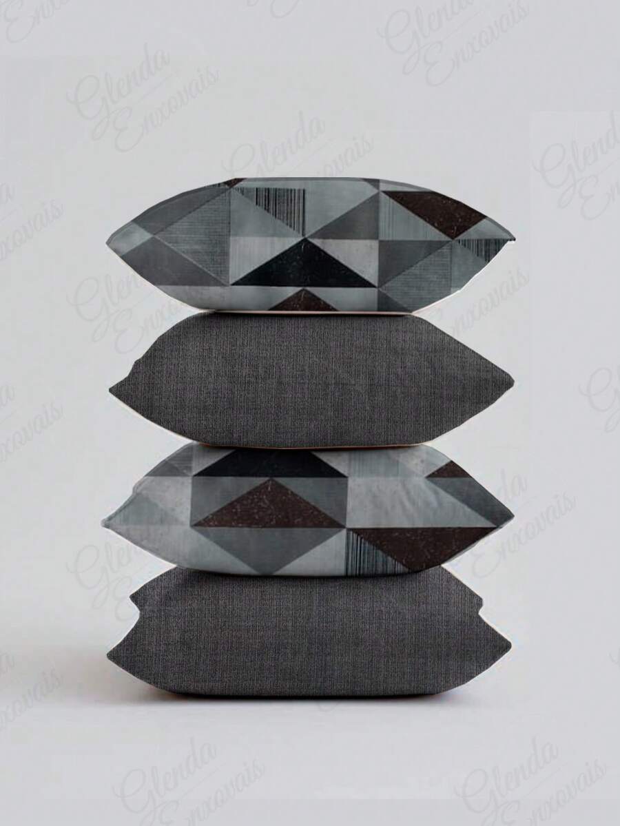 (4 Units) 45x45 Cushion Covers – 2 Plain And 2 Printed – Assorted Colors - AL - Đen-Xám Tam Giác - Xem 1