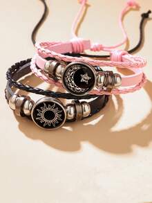 2-delat armbandset med sol och måne som lyser i mörkret, mångsidigt för vardagsbruk, present till vänner - Rosa + Svart - Visa 2