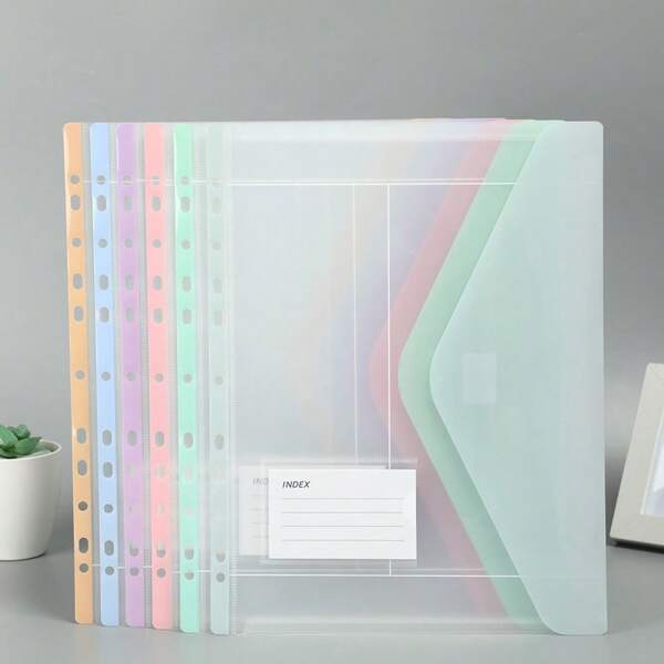 6 Colors 12 Pack - New Macaron Color - Pp Plastic Envelope Binder Pocket Transparent Folder - 11 Hole Binder Folder - Suitable For 2/3/4 Ring File Bag Label Binder - Suitable For School Home Office