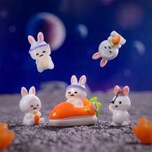 6 Stücke Halloween & Weihnachts Astronauten-Kaninchen Heim Tier Harz Kunsthandwerk Miniaturdekoration Landschaft Accessoires zum selbermachen