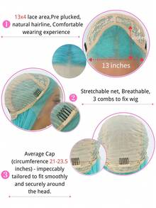 Peluca azul claro de 24 pulgadas con encaje frontal de 13x4, peluca de cabello largo, rizado y ondulado, hecha de fibras sintéticas de alta calidad resistentes al calor. Hermosa, de moda y sexy peluca de uso diario para mujer, ideal para fiestas, cosplay y uso diario. - Celeste - Ver 9