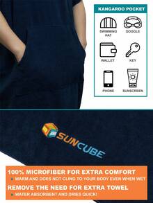 SUN CUBE Surf Poncho Changing Robe With Hood | Absorbent Quick Dry Microfiber Wetsuit Changing Towel With Pocket For Surfing Men Women (Black) - 海軍 - 查看 2