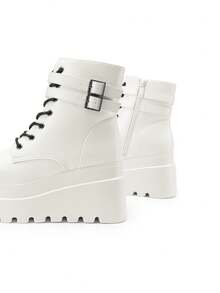 Gothic Chunky Platform Boots For Women – 3.5 Lightweight Heel, Hidden Side Zipper, Edgy Ankle Boots For Concerts, Nightclubs & Street Style Dark Glamour Comfort White - 白色 - 查看 7