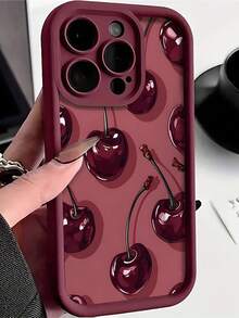 1 pezzo Custodia protettiva per telefono alla moda con base bordeaux e grande motivo a ciliegie, in morbida TPU antiurto e anti caduta, compatibile con 17/17 Air/17 Pro/17 Pro Max/16/16 Plus/16 Pro/16 Pro Max/15/14 Plus/13/12/11, S25/S25 Plus/S25 Ultra/S24/S23/S22/S21/A55/A15/A56/A52 Series - Multicolore - Visualizzare 2