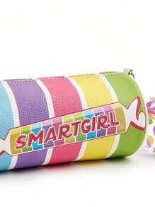 Bolsa Novidade Fofa Colorida em Formato de Doce Listrado, Bolsa Transversal Para Meninas, Clutch de Festa, Bolsa de Ombro de Couro PU de Moda