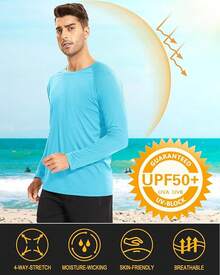 Men's Long Sleeve Shirts UPF 50+ UV Sun Protection Athletic Shirts For Hiking Running Workout Rash Guard-2025 - Ice Blue - View 11
