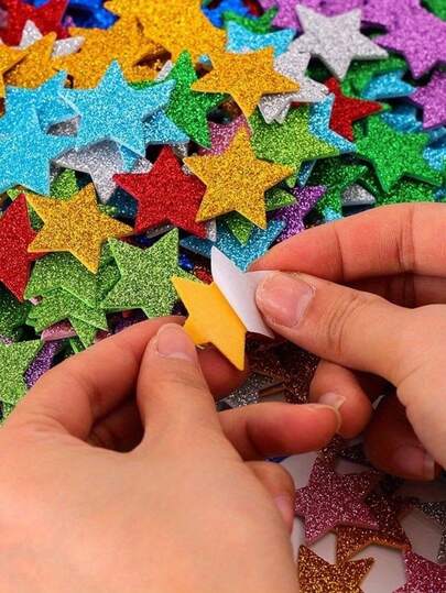 50pcs-Glitter Star Sticker, Self-Stick Decor Stickers,Glitter Glitter Five-Pointed Star Sponge Sticker Reward Sticker Blackboard Sticker Wall Refrigerator Sticker DIY, Shiny Disposable Star, Space Theme, Various Vibrant Colors, With Glitter Finish, Suitable For Arts And Crafts, Card Making, Home Decor,Home Wall Blackboard Refrigerator DIY Cards Scrapbooking Reward Party Decorations