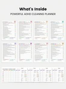 BUBU 2025 年计划表每日清洁时间表、家务、每日/每周/每月清洁清单、办公用品、妈妈的家庭笔记、成人日历、黑白设计高效清洁计划清洁日志笔记本学校/办公用品返校 - 彩色 - 查看 7