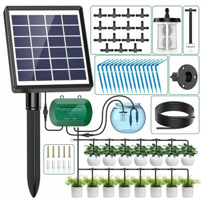 Solar Irrigation System,Solar Drip Irrigation Kit With 15 Drippers,Solar Watering System DIY Automatic Watering System For Garden,Plant,Greenhouse,Terrace,Energy-Saving, 2w