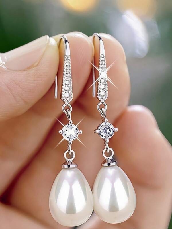 1pair Glamorous Copper Faux Pearl Drop Earrings For Women For Daily Life